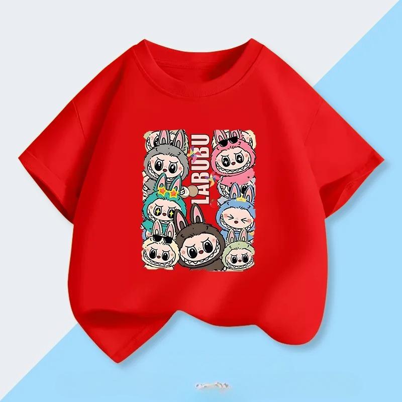 Labubu Cute Girl Pattern Fashionable Casual Children's T-shirt Boys and Girls 100% Cotton Basic Clothing