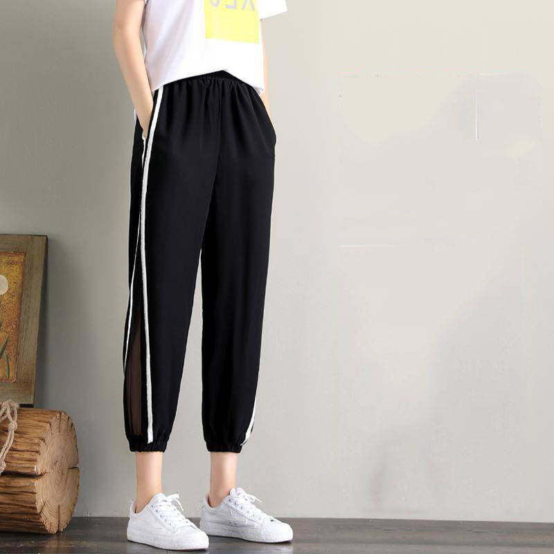 Women's Summer Wide Legged Pants with High Waist and Dropping Feeling Long Pants, Small and Slim, Tight Feet Mesh Sports Thin Pants