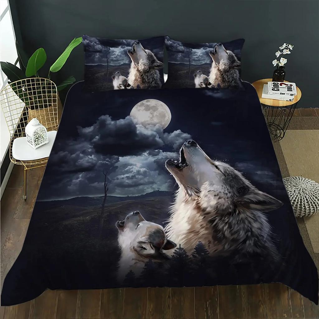 Wolf-Druck Bettwäsche-Set Einzelbettgröße Für Kinder Jungen Schlafzimmer, Nebeliges Bett Bettbezug-Set, Deckenbezug Wildtiere 2/3 Teile