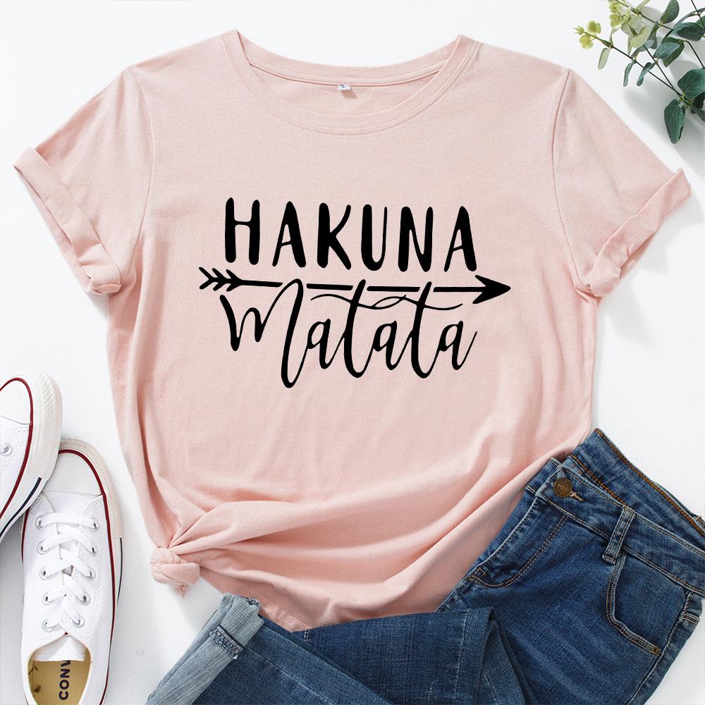 HAKUNA Pattern Cotton T-Shirt Short Sleeve Round Neck Women 2d Print Tops