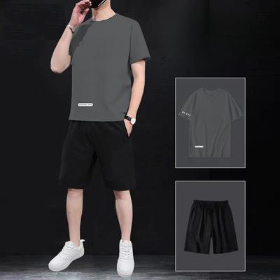 Zweiteiliger Eisseiden-Sportanzug Herren Lässig Sommer Dünn Kurzärmelig Laufen Schnelltrocknend Große Größe Stretch