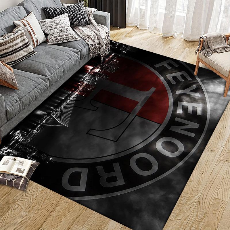 Feyenoord Rotterdam Flannel Printed Carpet, Home Sofa Decoration for Living Room & Bedroom, Non‑Slip Play Flannel Floor Mat for Game Room