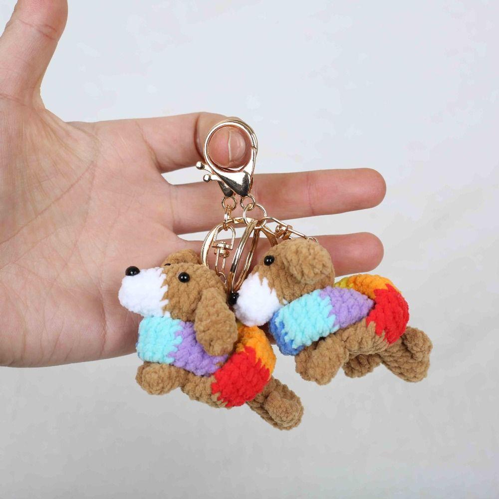 Handmade Knitted Dog Pendant Bag Decor Woven Key Ring Jewelry Gift Crochet Corgi Keychain Backpack