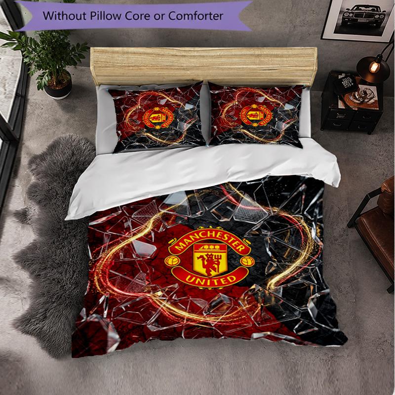 Juego de Cama de 3 Piezas con Patrón del Manchester United Suave Microfibra Funda Nórdica con Fundas de Almohada para Dormitorio