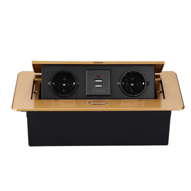 Dark Gray Gold Pop-up Desktop Socket with EU/Saudi/Indonesia Power and USB Charging