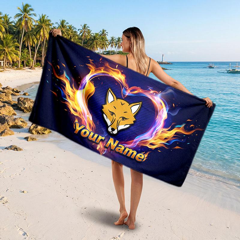 Leicester City Custom Beach Towel, Personalized Name Text Print, Football Logo Soft Quick‑Dry Towel Holiday Gift