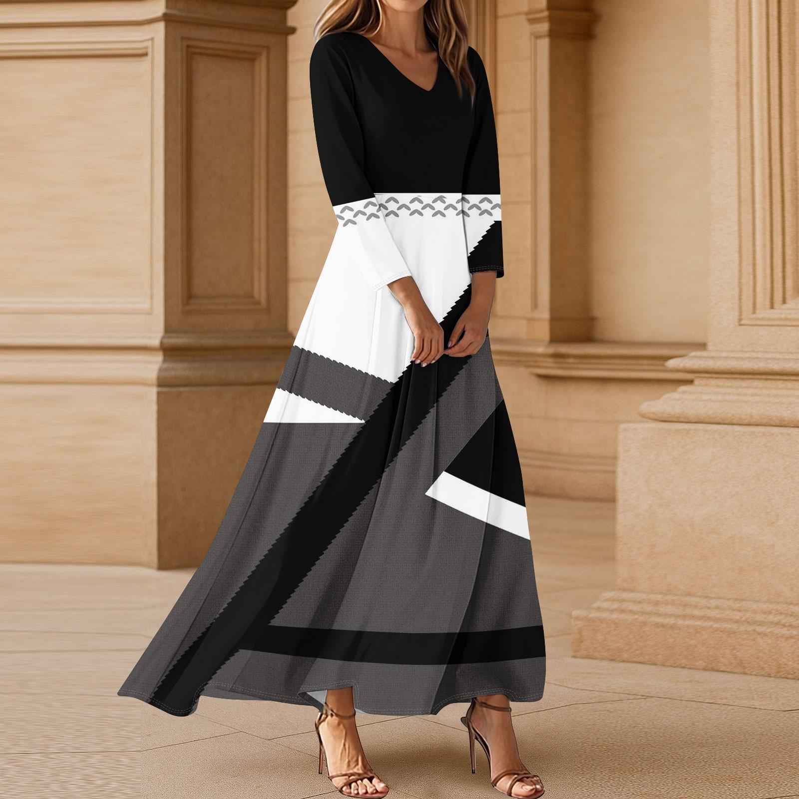 

Платья для женщин Винтажное туниковое платье миди с завышенной талией Летнее повседневное платье с рукавом 3/4 XXL светло-серый