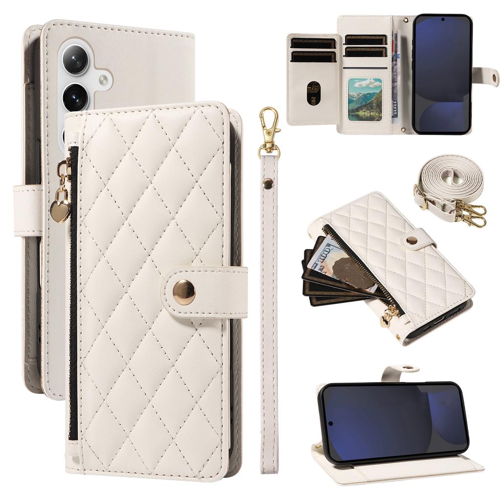 For Samsung Galaxy S24 FE Wallet Case with Straps,Rhombus Leather Stand Phone Cover