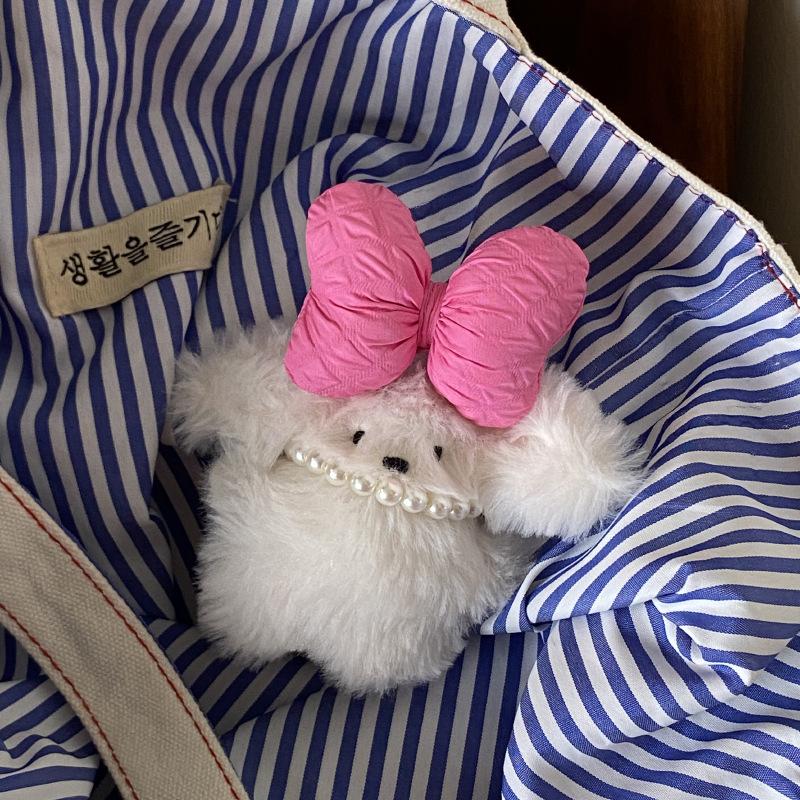 Koreański Kreskówkowy Pluszowy Królik Naszyjnik z Pereł Wisiorek do Torebki, Słodka Lalka Króliczek z Kokardką Breloczek