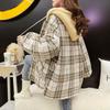 Polstrovaná Zesílená Bunda Dámská Zimní Ležérní Všestranný Svetr s Kapucí Kostkovaný Hřejivý Dvojitý Volný Top