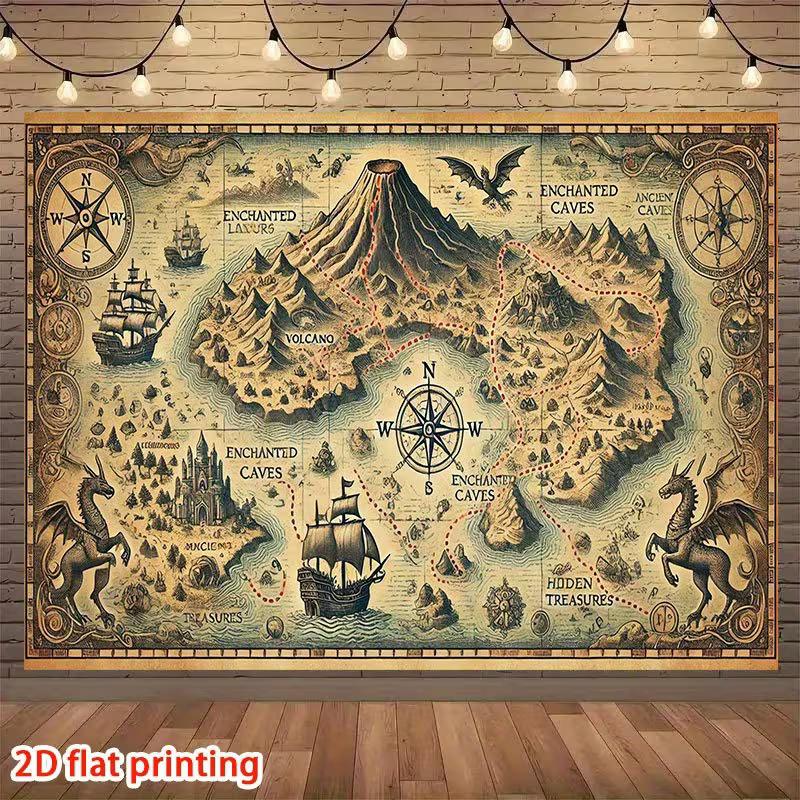 Fantasy Treasure Map Tapestry, Dragon Island Background Cloth, Home Decor 47.2x31.5inch/120*80cm