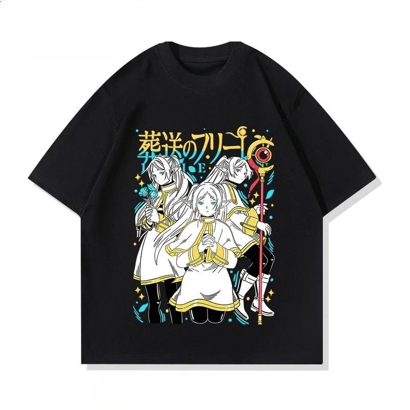 Anime Characters with Staff and Flowers T-shirt