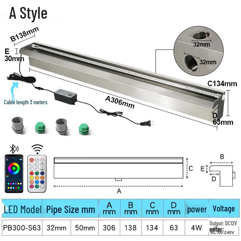 

NuFeng Stainless Steel Remote RGB Waterfall Pool Light