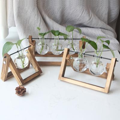 Plant Terrarium with Wooden Stand Plant Propagation Station Vases for Rooting Plants Hanging Glass Plant Holder Ornaments Home Decor