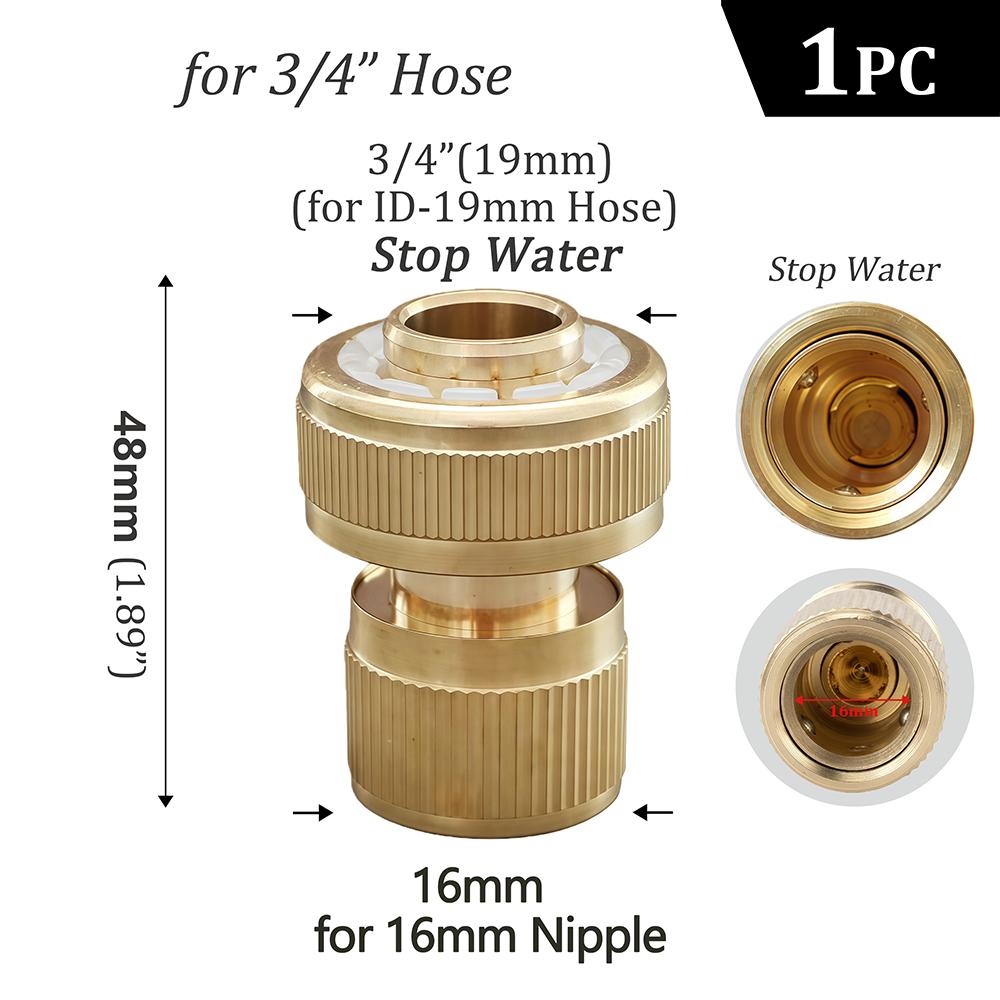 Brass Garden Hose Quick Connector Water Pipe Tap Adaptor Fitting for 1/2"3/4"3/8"1/4" Irrigation Tube Water Stop Repair Joints