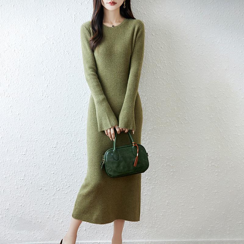 Women Sweater Dress 100% Wool MODERN NEW SAGA O-neck Knit Long Pullover Winter Jumpers Wool Long Dress Female