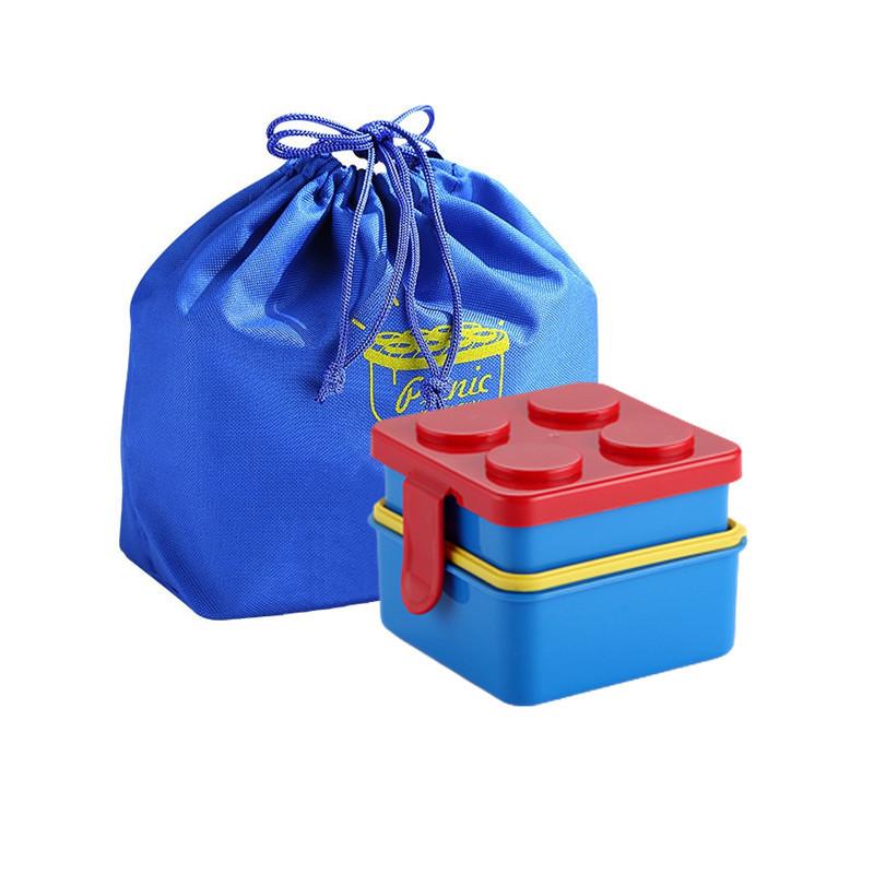 1 Stück Quadratische Kreativität Bausteine Bento Box Tragbare Doppelschichtige Cartoon Kinder Studenten Lunchbox Lebensmittelbehälter