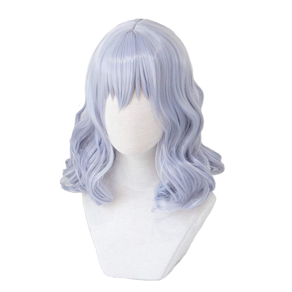 Cosplay Short Curly Bonus 3 and Memo Pad Heat-Resistant Wig, "Second Castle," Blue-Mauve, Hair, + Items Net, Hairpins, (Gray)