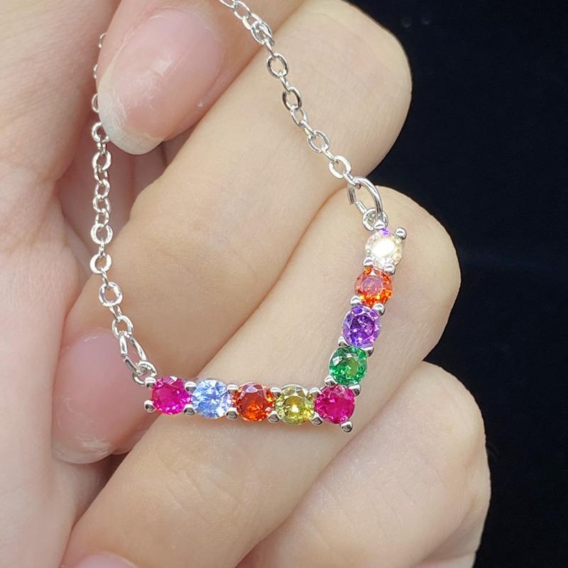 POMOiii New Imitation Seven-color Rainbow Natural Tourmaline Pendant Necklace Women's Collarbone Chain