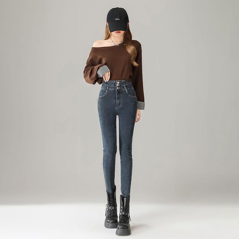 Spring Summer Vintage High Waist Skinny Pencil Design Slim Long Denim Pants For Ladies Casual Pants Oversize Denim Trousers