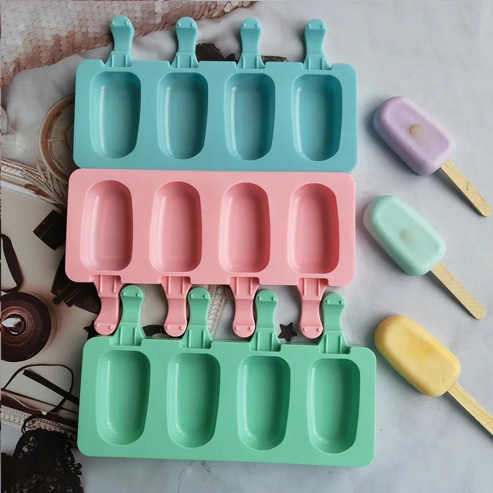 4 Cells Oval Silica Gel Mold Silicone Ice Cream Mold Popsicle Mould DIY Ice Pop Popsicle Manufacturer Ice Tray Cake Baking Tool
