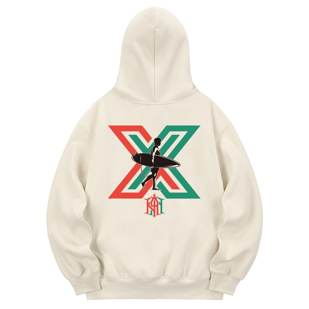 Khc0150 Surfing Boy Fleece-Lined Hoodie - Cream