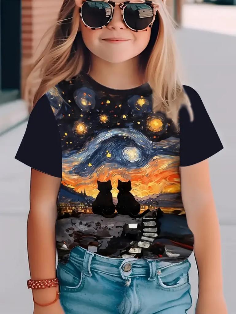 T-Shirts for Children Fashion Simple Styl Round Neck Short Sleeved T-Shirt Casual Vintage Outdoors Quick-Drying T-Shirt for Girl