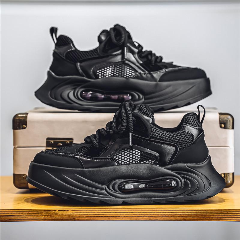 Summer breathable sports shoes 2024 new men's casual mesh hollow running shoes thick sole heightening versatile trendy shoes