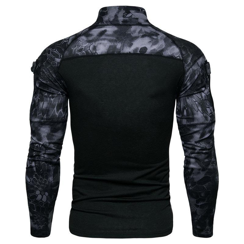 Men's Long Sleeved Elastic Slim Fit Camouflage Polo Casual Stand Collar Cotton Autumn Youth T-shirt Pullovers & Long Sleeves Men’s