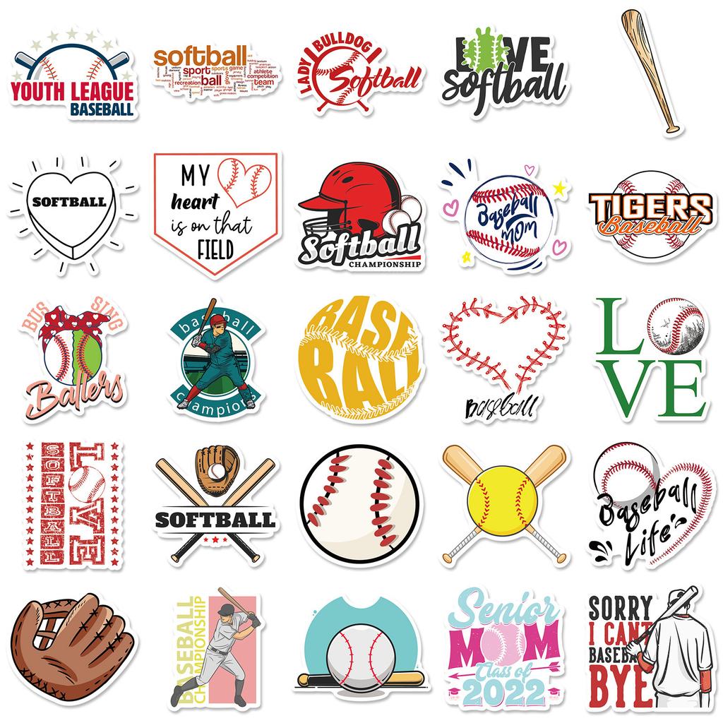 50 Baseball Mixed Stickers Softball Ball Sports Graffiti Stickers Luggage Skateboard Waterproof Stickers