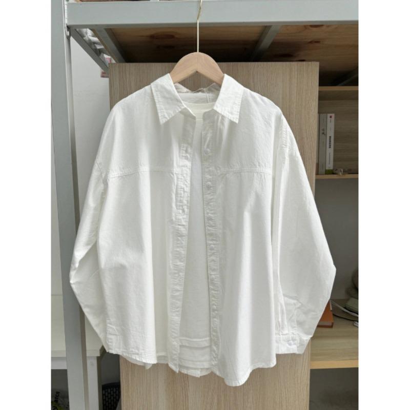 Fashion Loose Long Sleeved Cotton Shirt Jacket Women's Spring and Autumn New Thin Casual Simple Office Back Buttons Blouse Solid Color Sweet Clothing