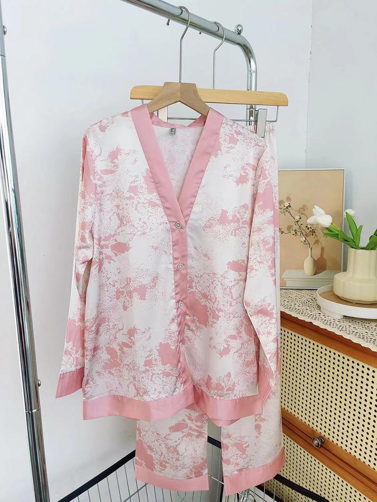 New Pajamas Women's Ice Silk High-end Long-sleeved Trousers Set, Simple Loungewear Can Be Worn Outside