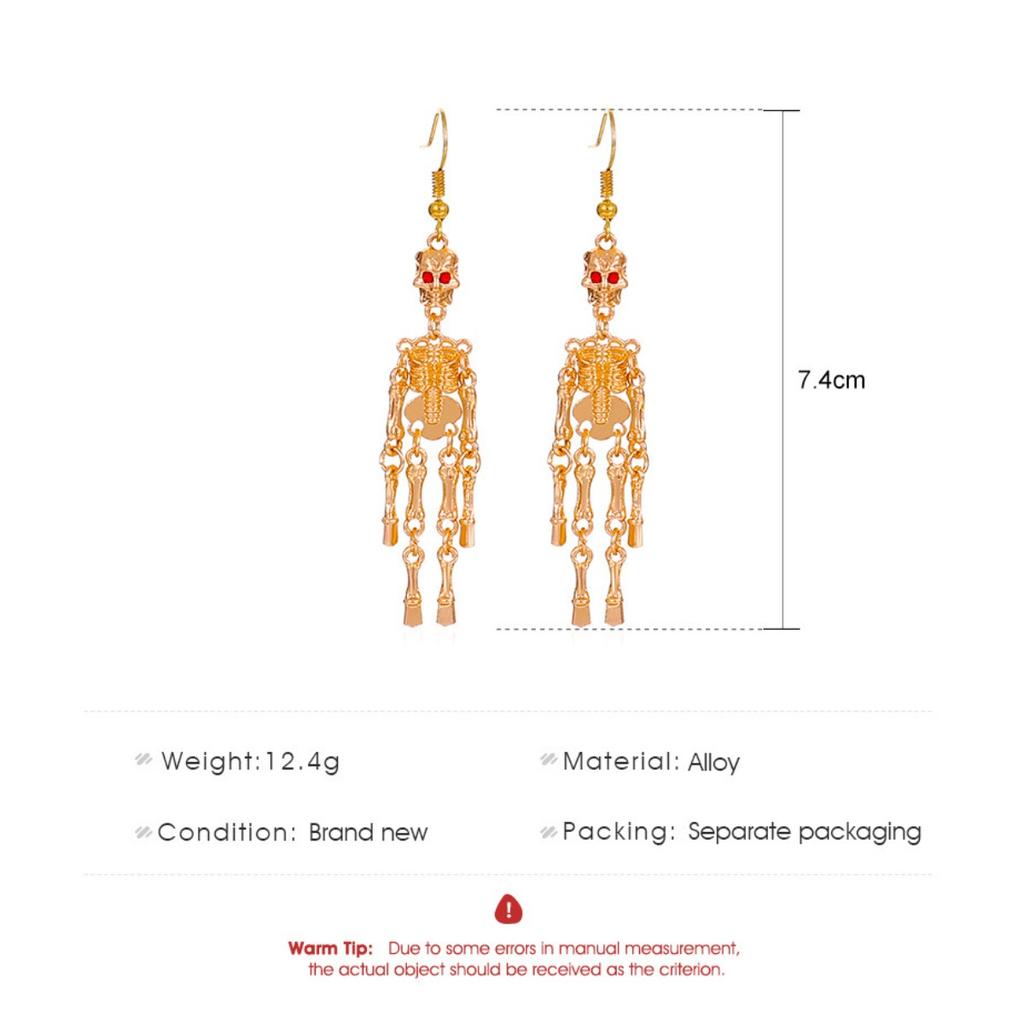 Ganzkörper Skelett Rotes Auge Hängende Ohrringe Gothic Halloween Thema Lange Quaste Ohrschmuck für Damen Party Street Punk Passender Schmuck