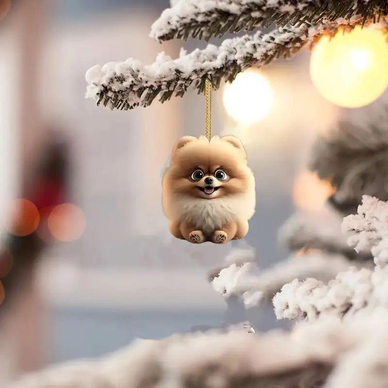 Adorable Acrylic Christmas Dog Car Hanging Ornament Cute Cartoon Style Interior Decoration