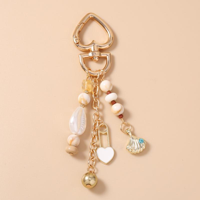 New Handmade Beaded Pearl Keychain Shell Love Heart Key Ring Pendants For Women Girls Handbag Decor Diy Key Chain Jewelry Gift