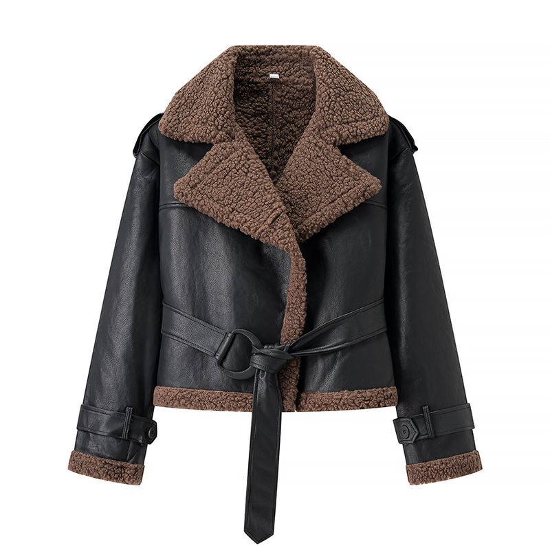 Za Autumn and Winter New Arrivals Women's Clothing Zr European and American Style Fashionable Versatile Lapel Short Leather and Fur Integrated Jacket