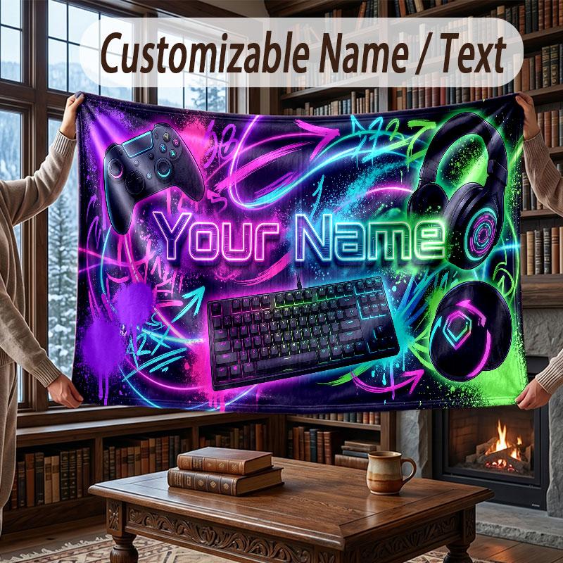 Neon Colorful Theme Throw Blanket Custom Name Text Personalized Blanket Soft Cozy Blanket for Home Sofa Bed