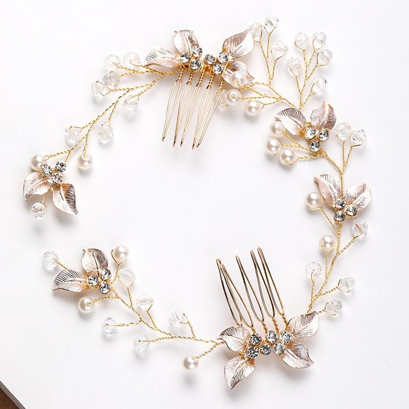 Perlenblatt Kamm Stirnband Haarschmuck für Frauen Tiara Stirnband Hochzeitsaccessoires Stirnband auf dem Kopf white
