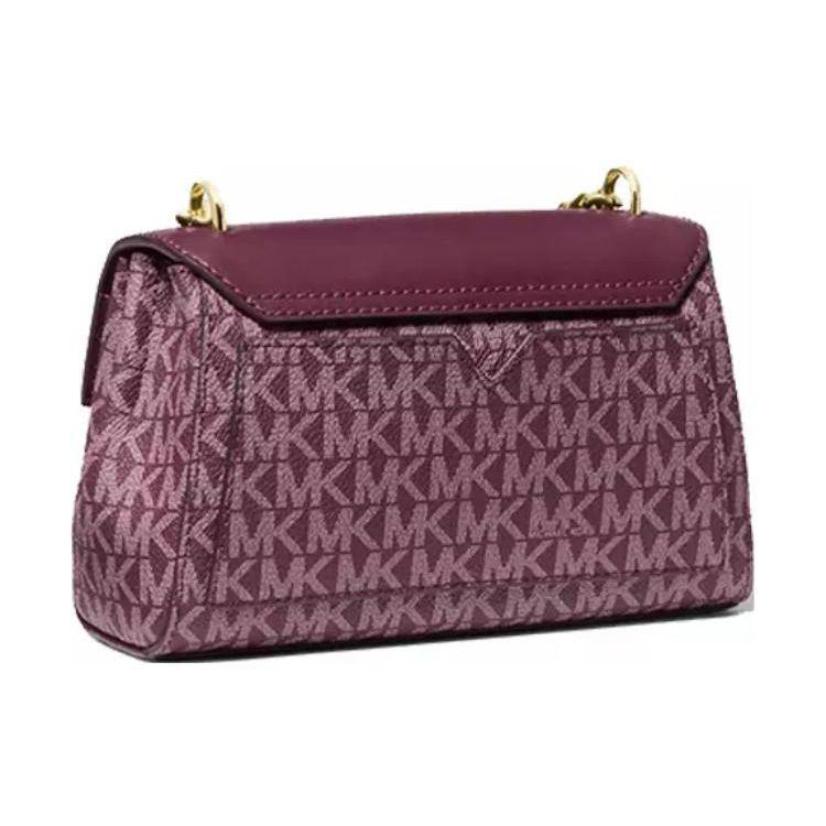 Michael Kors Lita Gold Letter Logo Lock Flap Chain Classic Monogram Leather Crossbody Bag Small Women crossbody bag Purple 35H0GXPC1V-BORDEAUX-MLT