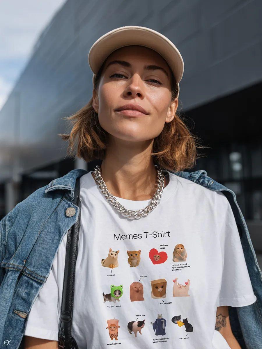 Oversized meme T‑shirt with cats S