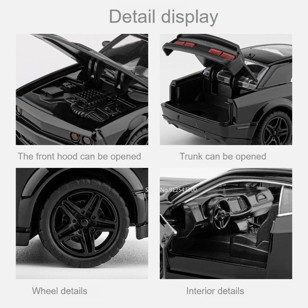 Scale 1:36 Hellcat Sports Car Model Toy 4 Doors Opened Pull Back Vehicles Models Metal Body Rubber Tires Toys Ideal Ornament