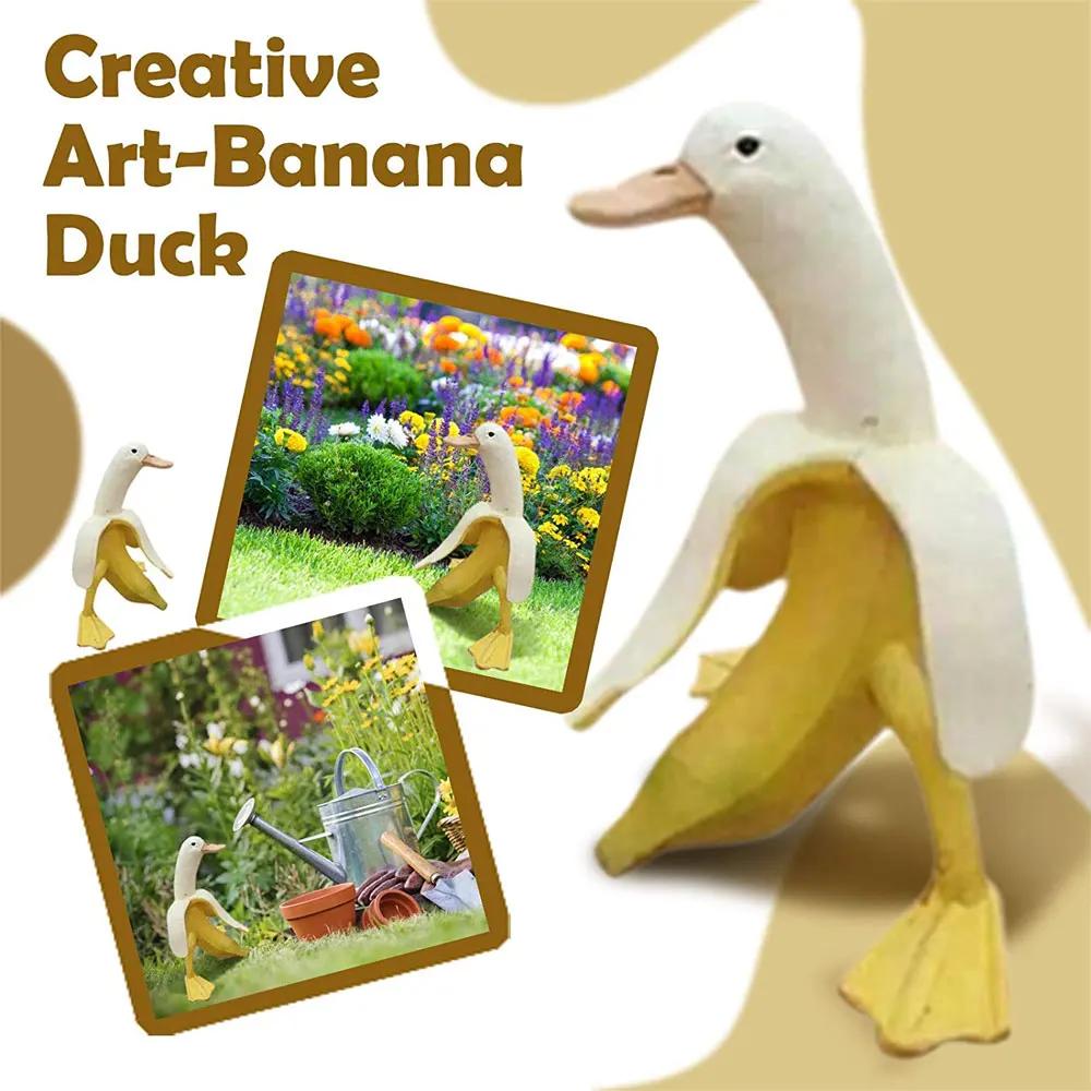 1/2Pcs Garden Creative Statue Banana Duck Statue Yard Art Peeled Banana Figurine For Outdoor Garden Home Desktop Ornaments