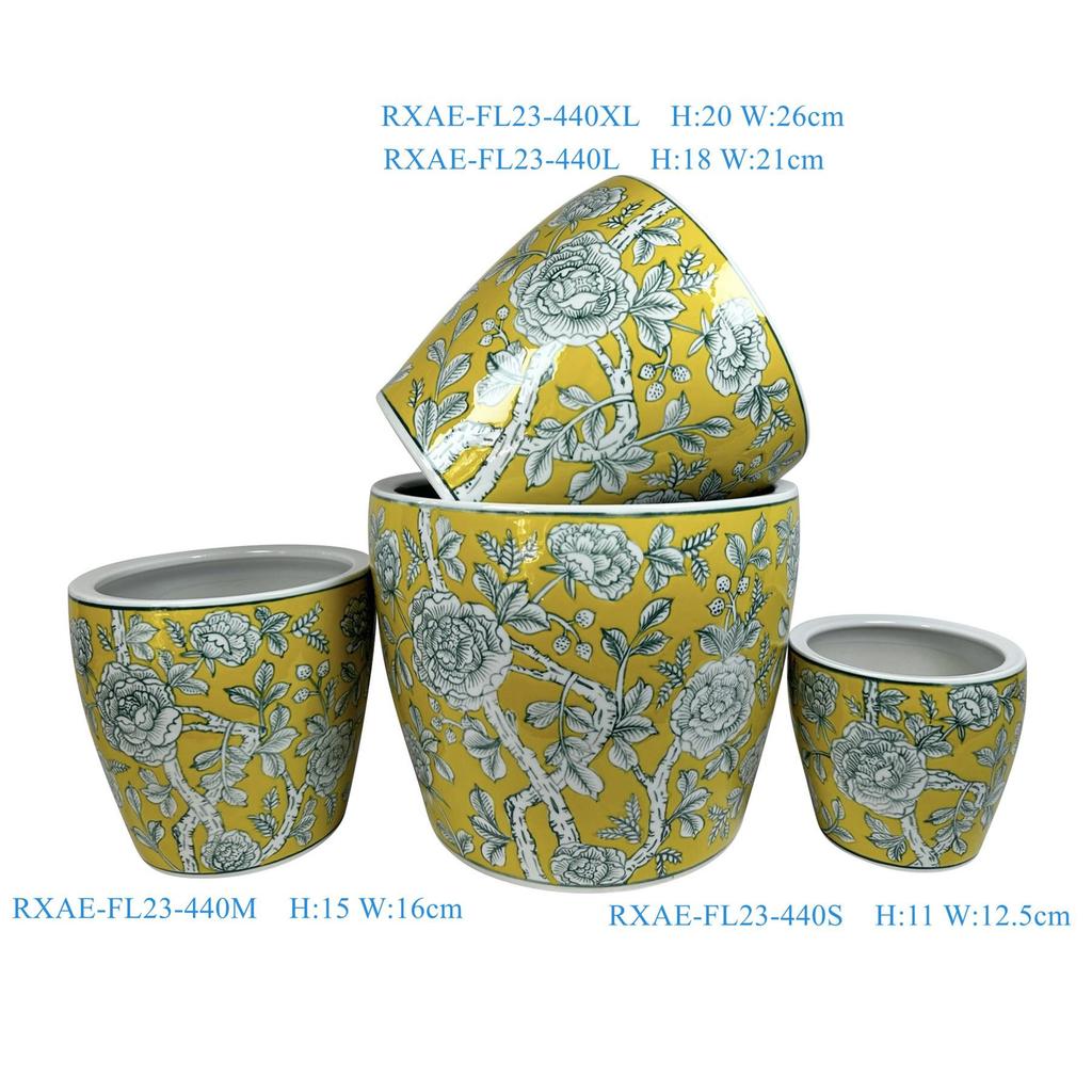Blue and White Porcelain Chinese Ceramic Flower Pots - 4-Piece Set for Indoor and Outdoor Plants