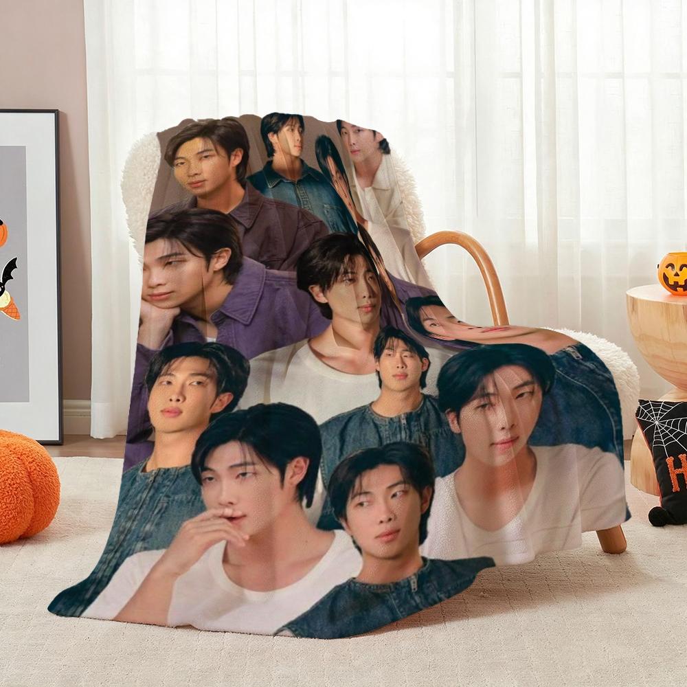 Kim Namjoon Rm Portrait Collage Print Pattern Blanket Soft Comfortable Fleece Blanket For Living Room Bedroom Recliner Home Party Decor Memorial Gift