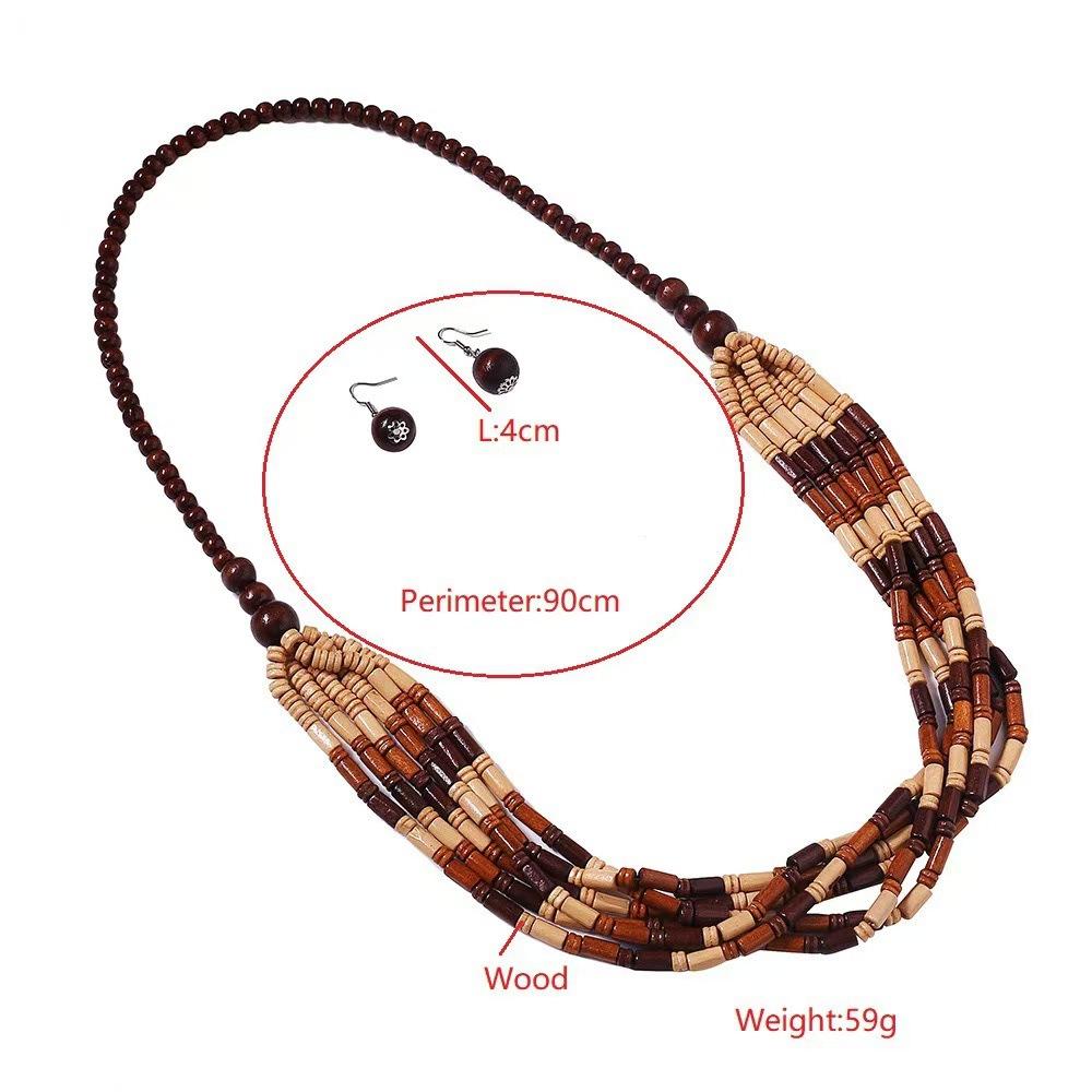 JMXD-Vintage coffee beaded necklace women's multi-layer bohemian women's jewelry set