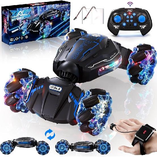 4WD Remote Control Car for Boys,2.4GHz Gesture Sensing Drift RC Cars,360°Flips Off-Road Hand Controlled RC Stunt Car with Lights Music,Toy Car
