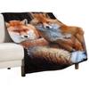 RED FOXES IN BLACK Throw Blanket for Sofa Warm Winter Camping Furrys Decorative Sofas Cute Blankets