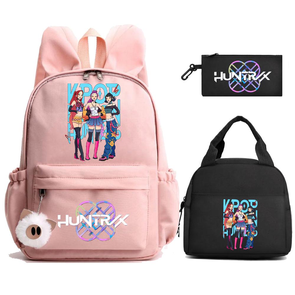 3 st/set Kpop Demon Hunters Tryckt Ryggsäck med Matlåda Pennfodral för Tonåring Flicka Pojke Tillbaka till Skolan Skolväska Stor Kapacitet Resväska