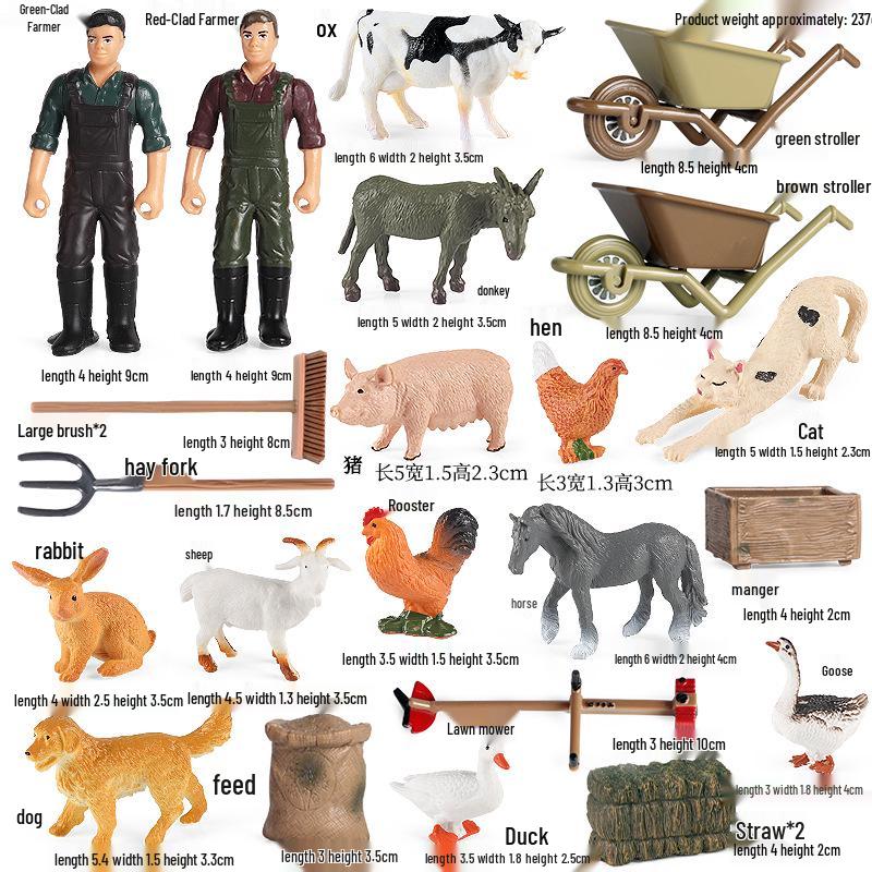 Farm Scene Set: Animal Models, Vegetables, Tools, Cart, and Accessories