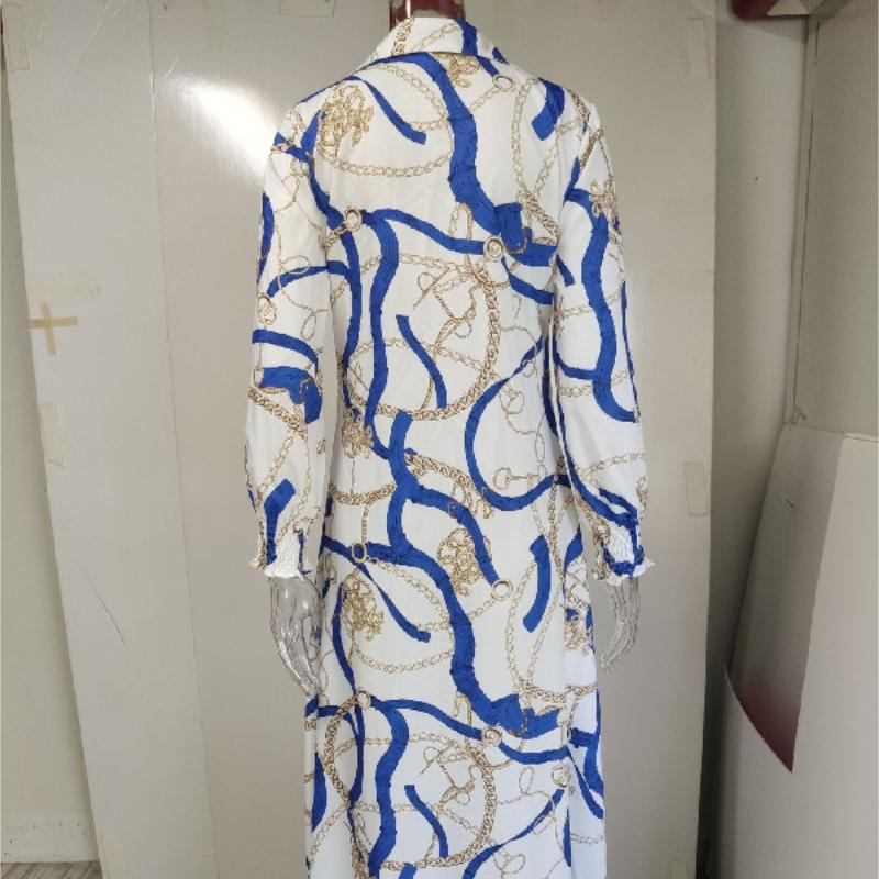 Women's Printed Shirt Dress Long Sleeve Single Breasted Split Hem Maxi Dress For Daily Wear Travel Casual Loose Fit With Button Front